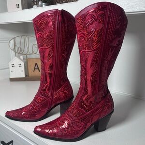 Helen’s Heart Red Sequin Western Boots Women’s Size 7 | Sparkly Cowgirl Statemen